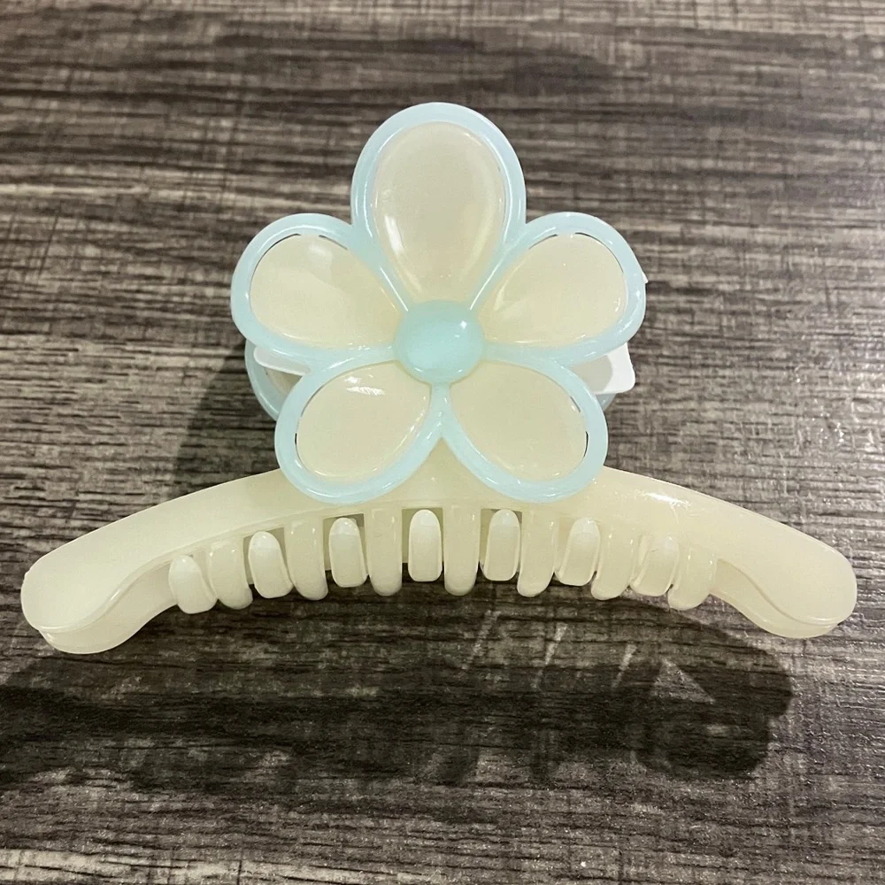 Cream and Blue Flower Hair Clip